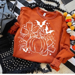 Batty Pumpkin Floral Siebdruck Siebdruck, Papiertransfer, Heat Transfer, bereit zum Pressen, Herbst, Halloween Bild 1