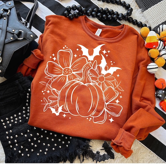Batty Pumpkin Floral Screen Print TransferScreen Print, Paper Transfer, Heat Transfer, Ready to Press, Fall, Halloween