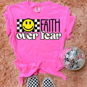 Faith Over Fear Checkered DTF Transfer, Ready to Press, DTF, Heat Transfer, Trendy Christian, Psalm, Worship, Popular
