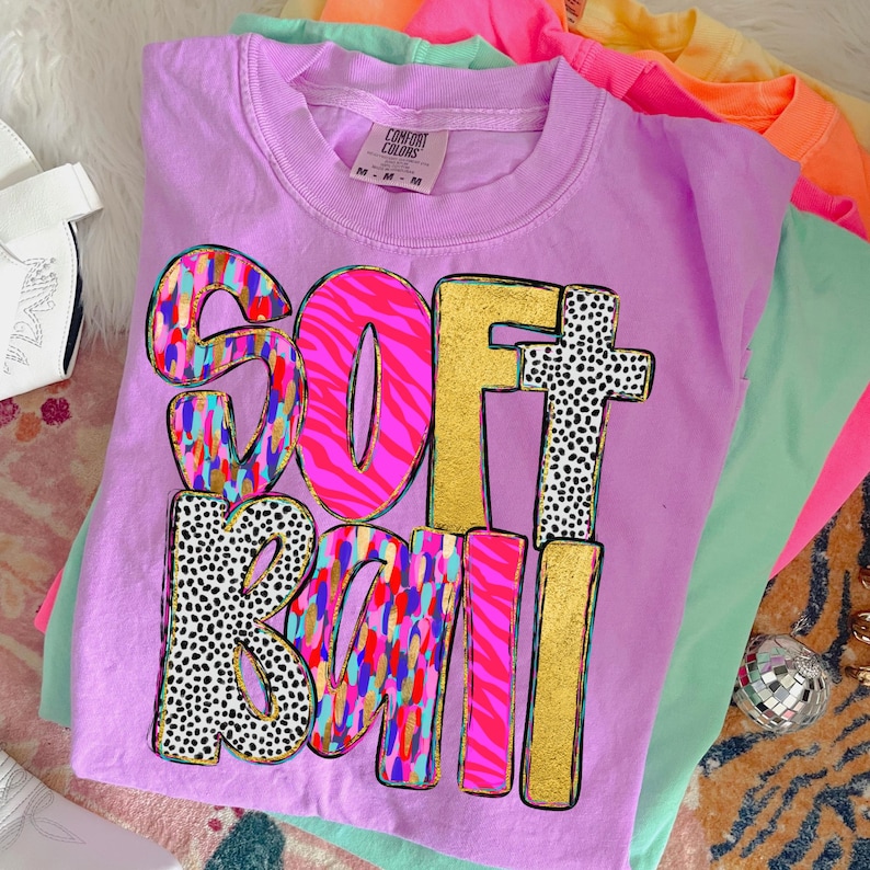 Trasferimento DTF di softball Neon Brushstroke, baseball di tendenza, sport femminili, giovani, pronto per la stampa, di tendenza immagine 1