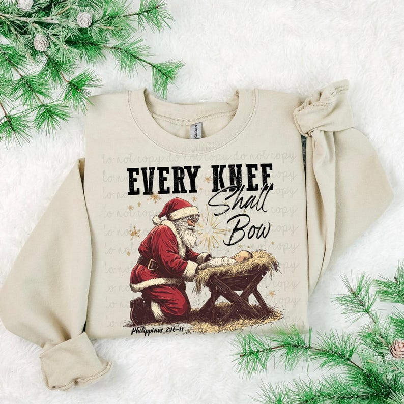 Every Knee Shall Bow DTF Transfer, Trendy Christmas, Faith, Jesus, Merry, Ready to Press, DTF, Heat Transfer image 1