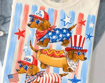 Wiener Dog 4th of July DTF Transfer, Trendy Fourth of July, Ready to Press, Heat Transfer, Patriotic, America