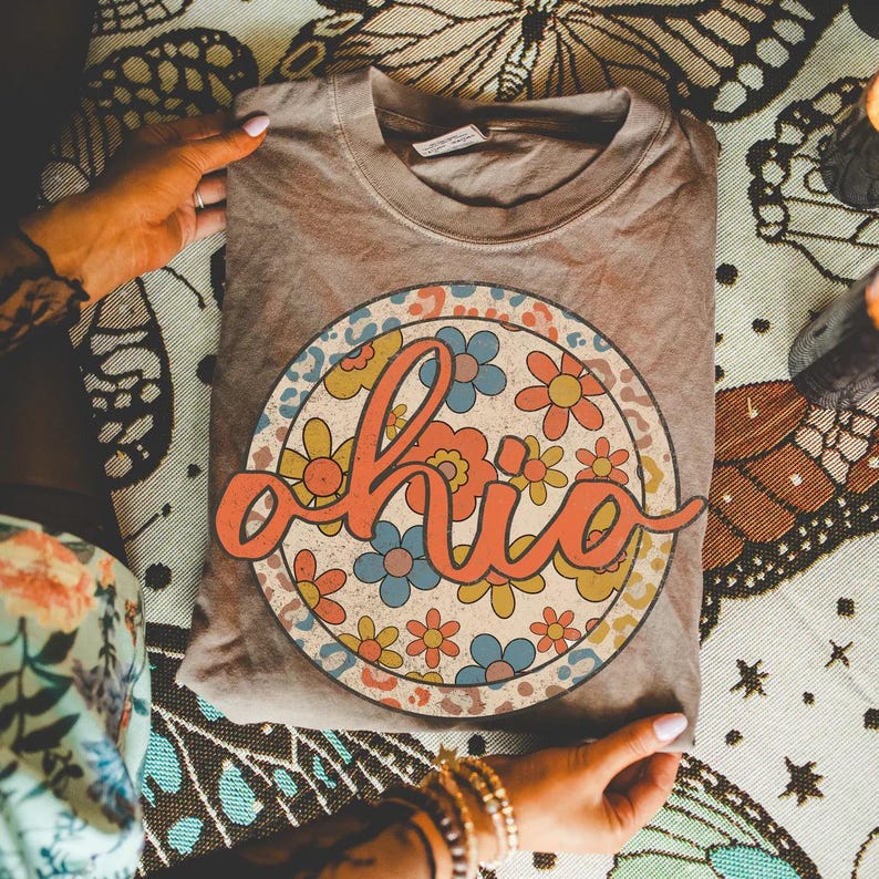 Transferência Ohio Boho Leopard State DTF, Ohio Moderno, Ohio, Viagem, Patriótico, 4 de Julho, Floral, Primavera imagem 1