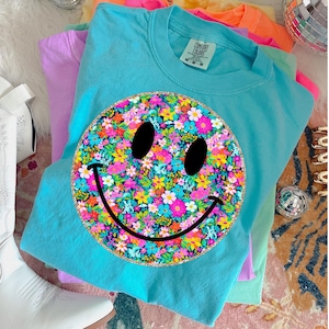 Floral Glitter Framed Happiness DTF Transfer, Trendy Summer, Fishing, Beach, Junkie, River, Lake, Boatin, Day Drinking image 1