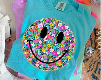 Floral Glitter Framed Happiness DTF Transfer, Trendy Summer, Fishing, Beach, Junkie, River, Lake, Boatin, Day Drinking