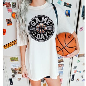 Game Day Rhinestone Basketball DTF Transfer, Trendy Basketball Transfer, Heat Transfer, Ready to Press, Courtside, Mom image 1