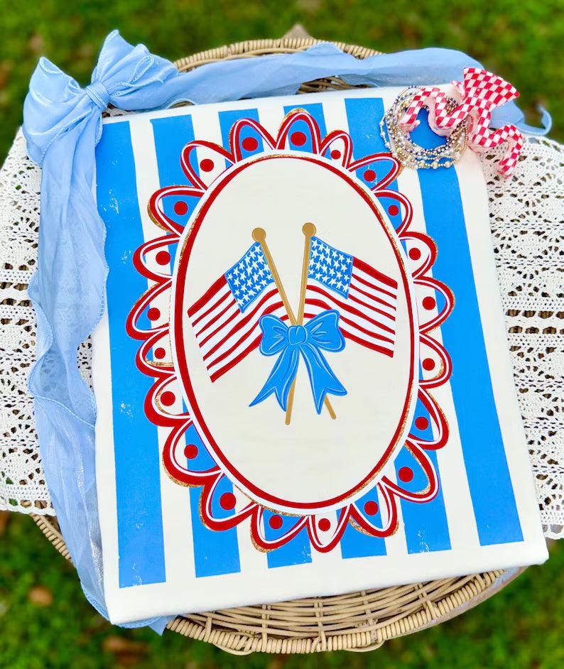 Coquette Frame Flags DTF Transfer, 4th of July, Patriotic DTF, Trendy Fourth of July, Ready to Press, Heat Transfer image 1