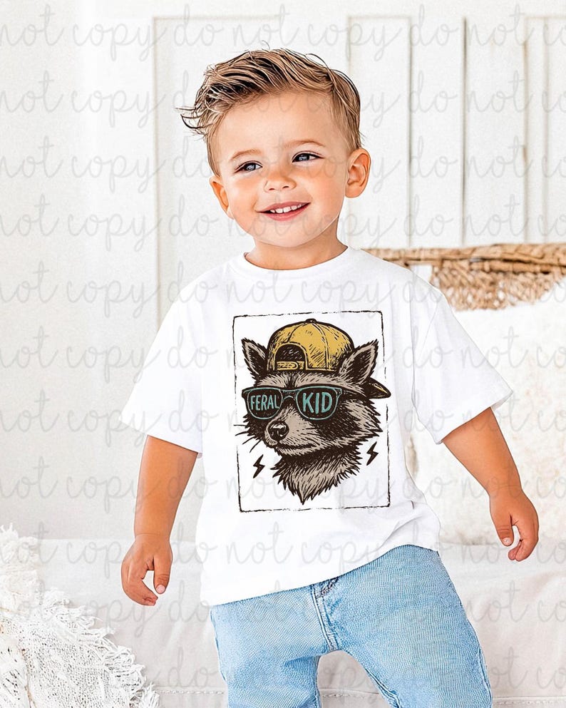 Feral Kid Raccoon DTF Transfer, Trendy DTF, Heat Transfer, Ready to Press, Heat Transfer image 1
