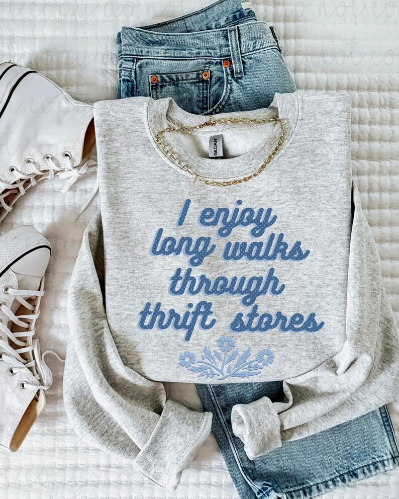 I Enjoy Long Walks Through Thrift Stores (Blue) DTF Transfer image 1