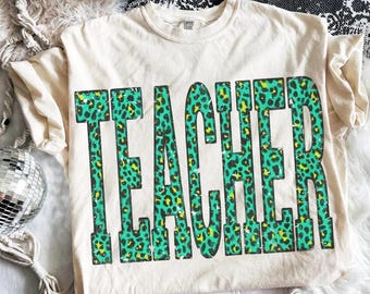 Neon Green Leopard Teacher DTF Transfer, Trendy Teacher, Leopard Teacher, Ready to Press, School Teacher, New, Commercial, School Teacher