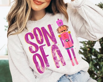 Son of A Nutcracker Christmas PNG, Pink Preppy Digital Design