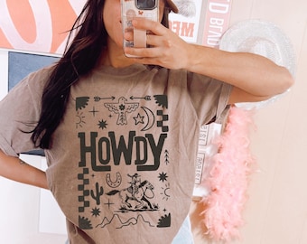 Howdy Western Distressed Scene Western Screen Print Transfer, Trendy Aztec, Tribal Western Transfer, Trendy