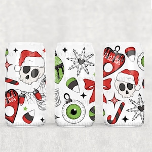Creepy Christmas UV 16oz. Libby Glass DTF WrapUVDTF, Cup Wrap, Ready to Press, 16oz, Glass Can Wrap