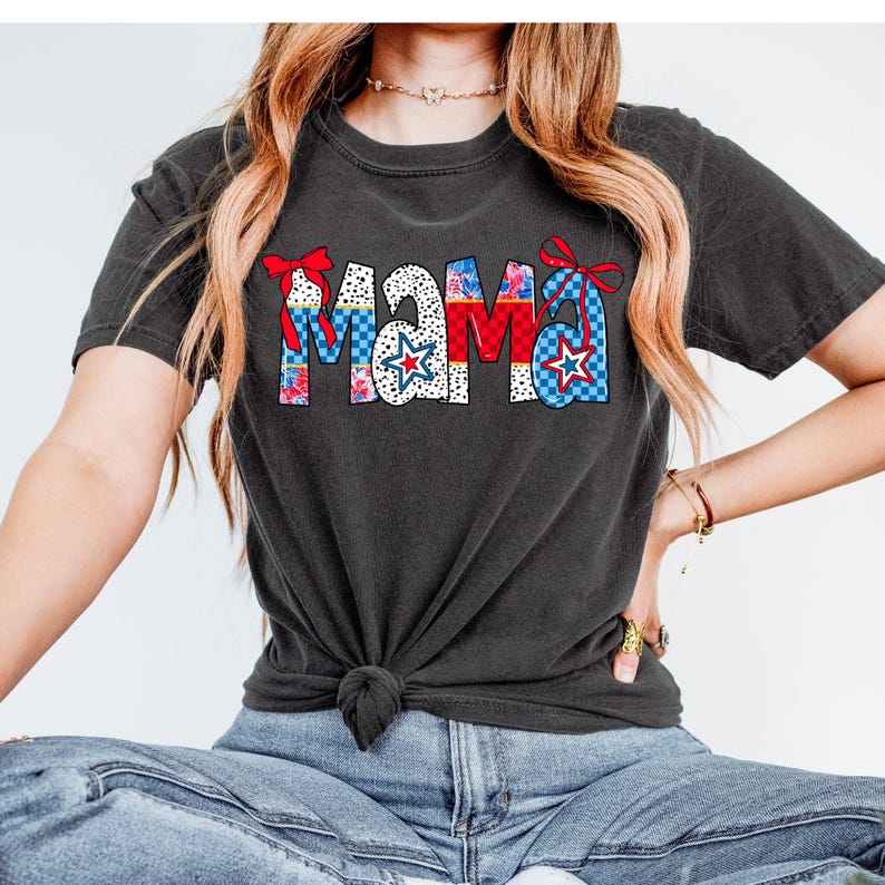 Mama Doodle 4th of July DTF Transfer, 4th of July, Patriotic, America, Trendy, Mama, Doodle, Ready to Press image 1