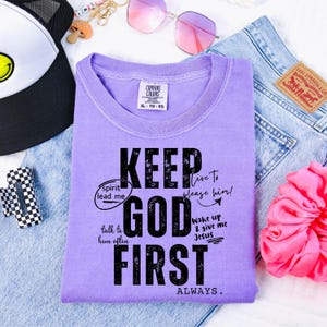 Trasferimento DTF nero Keep God First, Fede alla moda, Adorazione, Gesù, Dio, DTF, Pronto per la stampa, Trasferimento termico immagine 1