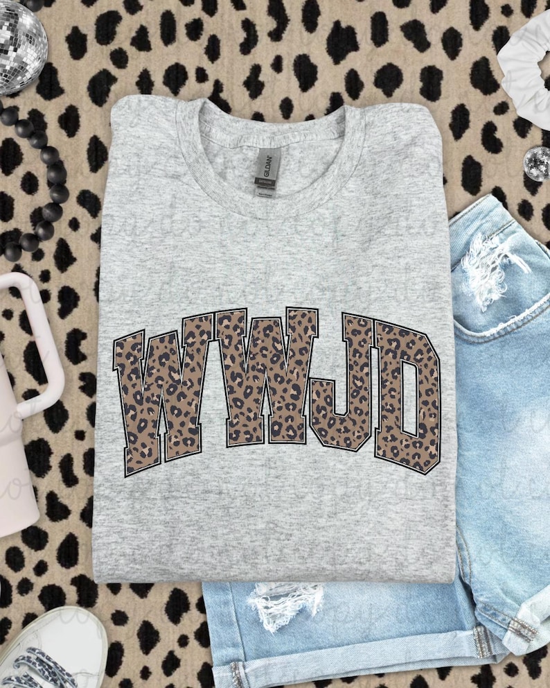 Leopard Print WWJD DTF Transfer, Trendy Faith, Ready to Press, Heat Transfer, Floral, Jesus Loves You, DTF, Heat Transfer image 1