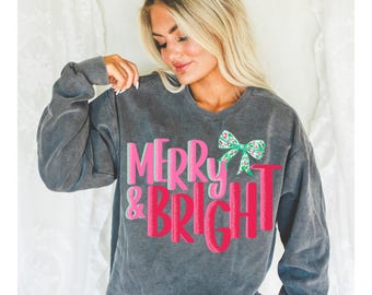 Merry & Bright PNG, Pink Christmas PNG, Glitter Christmas, XmasDigital Design, Shirt Design, svg, Coquette, Nutcracker, Pink, Preppy