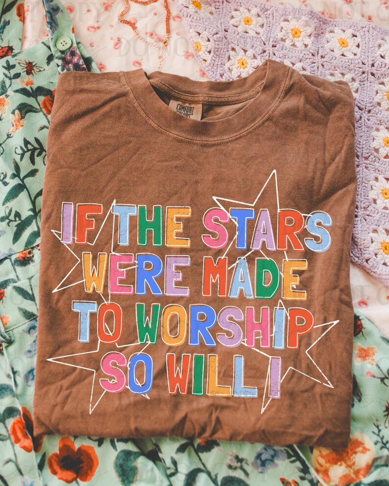 So Will I White Stars DTF Transfer, Trendy Faith, Seersucker, Doodle, Ready to Press, Heat Transfer, Bible Verse, Jesus, Coffee image 1