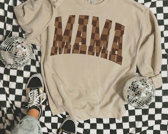 Brown Checkered Mama DTF Transfer,Ready to Press,Mama,Motherhood,Heat Transfer,Checkered,Western,Cowhide,Retro,Mothers Day