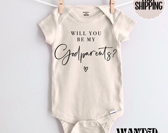 Will You be my Godparents Pregnancy Announcement Onesie®, Godparents Baby Bodysuit, Pregnancy Announcement, Cute, Trendy Godparents Bodysuit