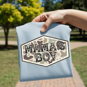 Camo Mama's Boy DTF Transfer, Trendy Camo, Duck Camo, Fishing, Hunting, Ready to Press, DTF image 1