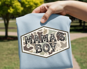 Camo Mama's Boy DTF Transfer, Trendy Camo, Ententarn, Angeln, Jagen, fertig zum Pressen, DTF