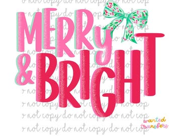 Merry & Bright Christmas PNG, Rosa Glitzer-Design (Digitaler Download)