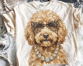 Glam Goldendoodle DTF Transfer, Trendy Dog, Animal Print, Glam Dog, Ready to Press, Heat Transfer, New