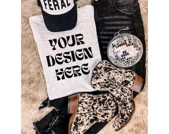 Edgy Western Bella Canva 3001C Mockup - Ash - Shirt Mockup- Trendy Shirt Mockups, Commercial Use