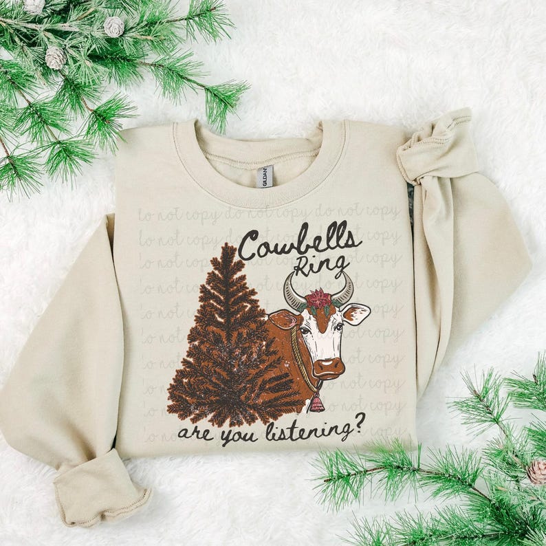 Koebellenring DTF-overdracht, trendy kerstmis, geloof, Jezus, vrolijk, klaar om te drukken, DTF, warmteoverdracht afbeelding 1