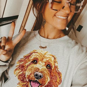 Transferencia DTF de Goldendoodle con diamantes de imitación, diamantes de imitación de moda, animal, carrera, DTF de tendencia, listo para imprimir imagen 1