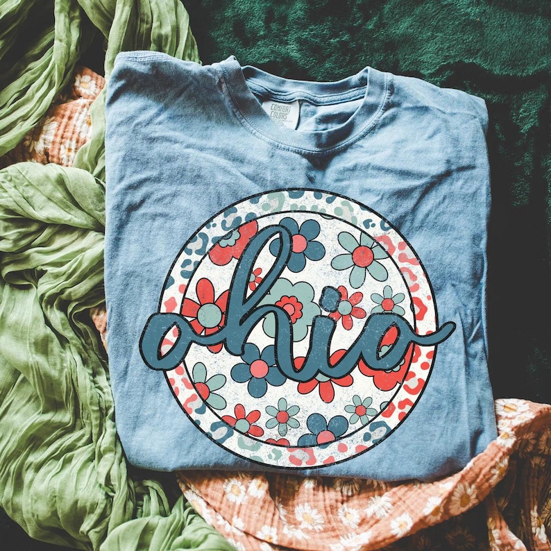 Ohio Patriotic State Boho Leopard DTF Transfer, Trendy OH, Ohio, Travel, Patriotic, 4th of July, Floral, Spring image 1