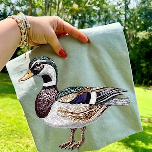 Trasferimento DTF con anatra in finto strass, strass finti alla moda, animali, carriera, DTF di tendenza, pronto per la stampa immagine 1
