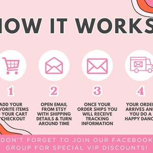 a pink poster with instructions to how it works