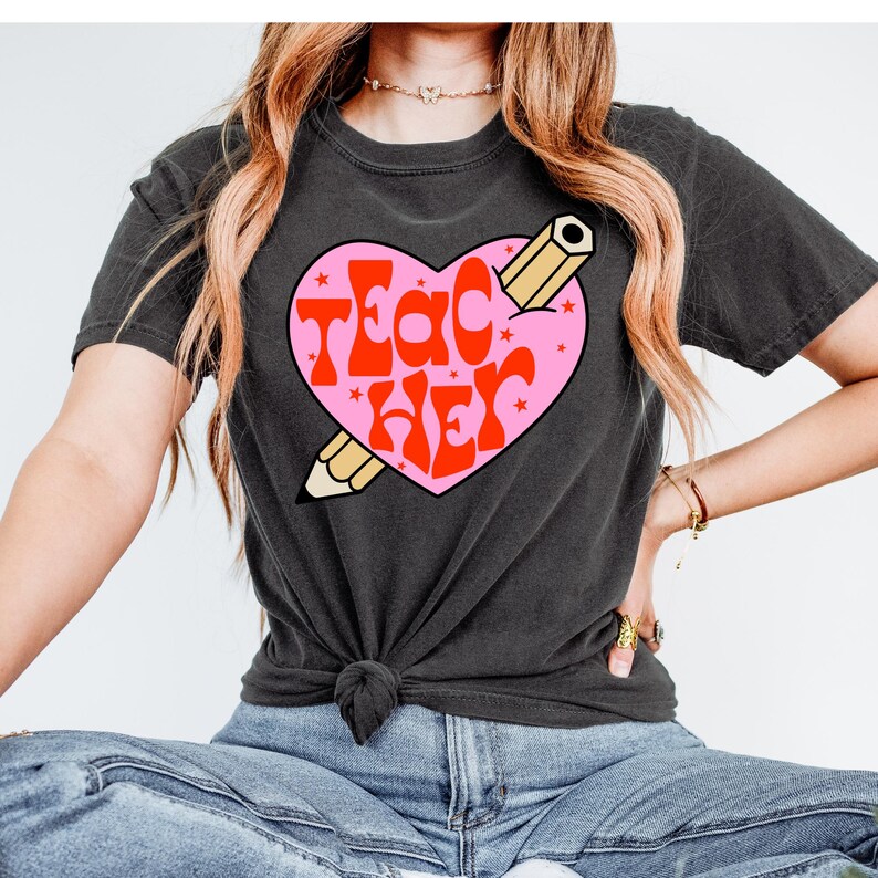 Teacher Hearts Valentine's DTF Transfer, Vday, Trendy Valentines, Heat Transfer, Ready to Press, DTF image 1