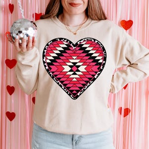 Western Aztec Heart DTF Transfer, Vday, Trendy Valentines, Heat Transfer, Ready to Press, DTF image 1