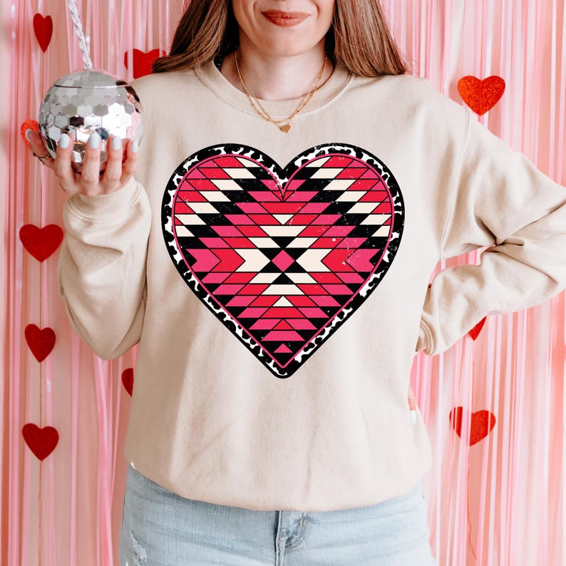 Western Aztec Heart DTF Transfer, Vday, Trendy Valentines, Heat Transfer, Ready to Press, DTF image 1