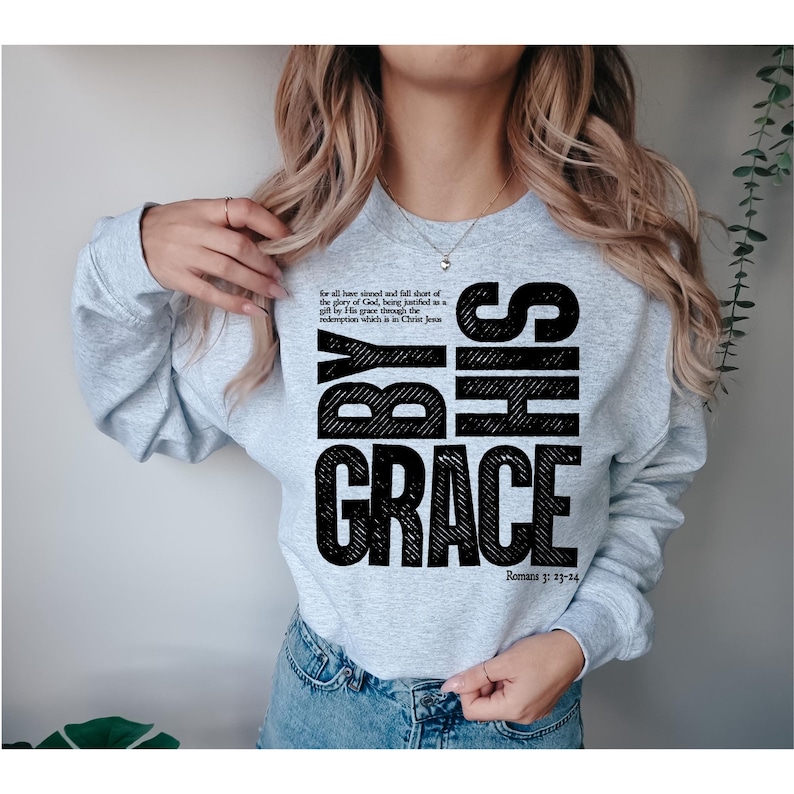 By His Grace zwart lettertype DTF-overdrachtJesus, Faith, God, Heat Transfer, Ready to Press, Faith DTF, Christian afbeelding 1