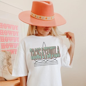 Western Stitching Tacos & Tequila DTF Transfer, Trendy Western, Cowgirls, Heat Transfer, Azteken, DTF, Western Stitching