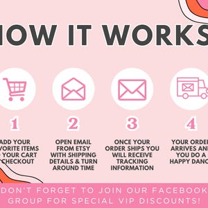 a pink poster with instructions to how it works