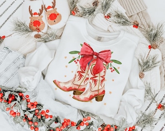 Vintage Christmas Cowboy Boots DTF Transfer, Trendy Christmas DTF, Ready to Press, Heat Transfer
