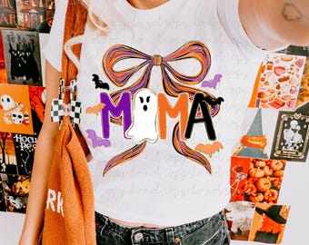 Transferencia DTF de Halloween Coquette Mama, Halloween de moda, Transferencia de calor, Espeluznante, Fantasma, Mamá, Mini, Boo