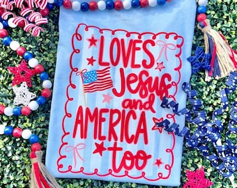 Loves Jesus And America Too DTF-overdracht, 4 juli, patriottische DTF, trendy Fourth of July, persklaar, warmteoverdracht