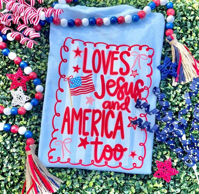 Loves Jesus And America Too DTF Transfer, 4th of July, Patriotic DTF, Trendy Fourth of July, Ready to Press, Heat Transfer image 1