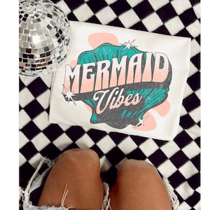 Mermaid Vibes DTF Transfer, Trendy Mermaid, Summertime, Popular Summer, Cute Kids, Seashell, Ocean, Beach, DTF, Ready to Press, Transfer image 1