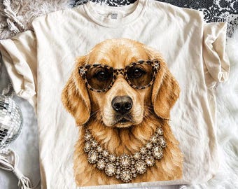 Glam Golden Retriever DTF Transfer, Trendy Dog, Animal Print, Glam Dog, Ready to Press, Heat Transfer, New