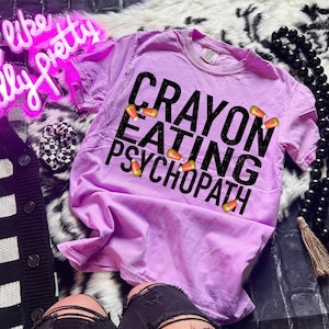 Crayon Eating Physcopath Spooky Halloween DTF Transfer, Trendy Halloween, Ready to Ship, Spooky DTF, Transfer, Popular, Ghost image 1
