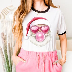 Transfert DTF Noël Bubble Gum Santa 2, Tendance Noël, Paillettes, Père Noël, Pain D'épice, Bubblegum, Transfert À Chaleur