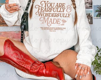 Fearfully & Wonderfully Made DTF Transfer, Trendy Faith, Ready to Press, Heat Transfer, God, Jesus, Religious, Christian, Bible Verse
