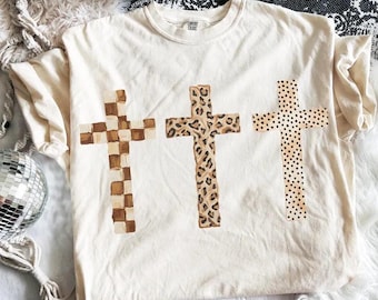 Leopard Cross Faith Trio DTF Transfer, Trendy Faith, Leopard, Floral, God, Jesus, Ready to Press, Faith DTF, Commercial, Wholesale, Bible
